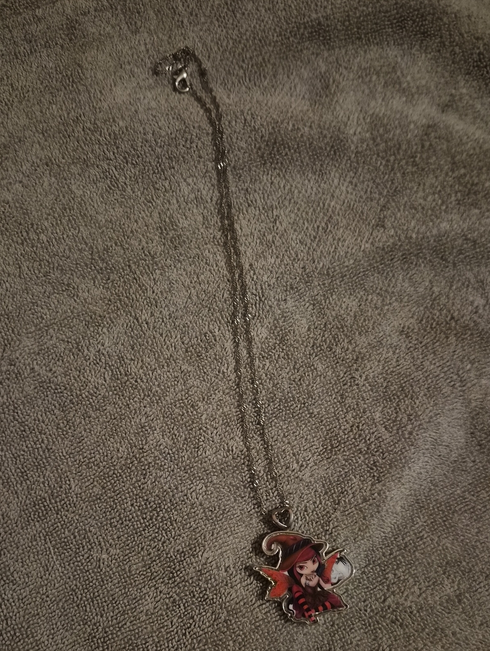Witch Girl Pendant Necklace in Red and Black